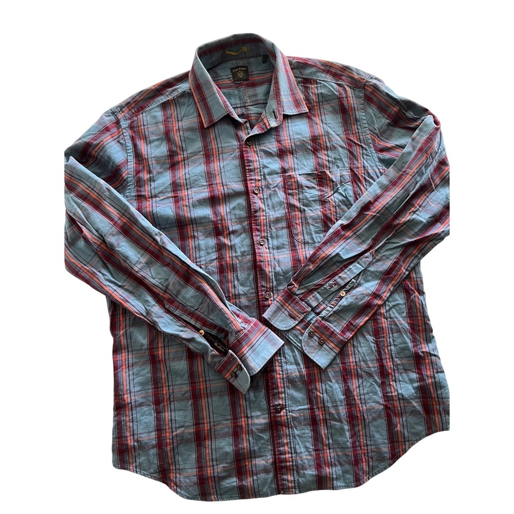 Rare Rabbit Mens Large Blue Orange Plaid Cotton Long Sleeve Button Down Shirt